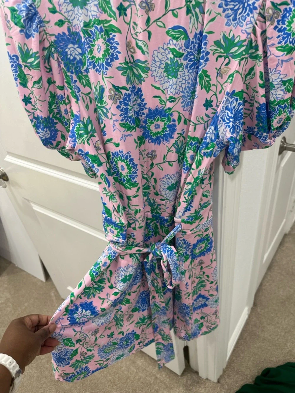 NWT Lilly Pulitzer Pink Floral Wrap Dress Puff Sleeve - Picture 5 of 5